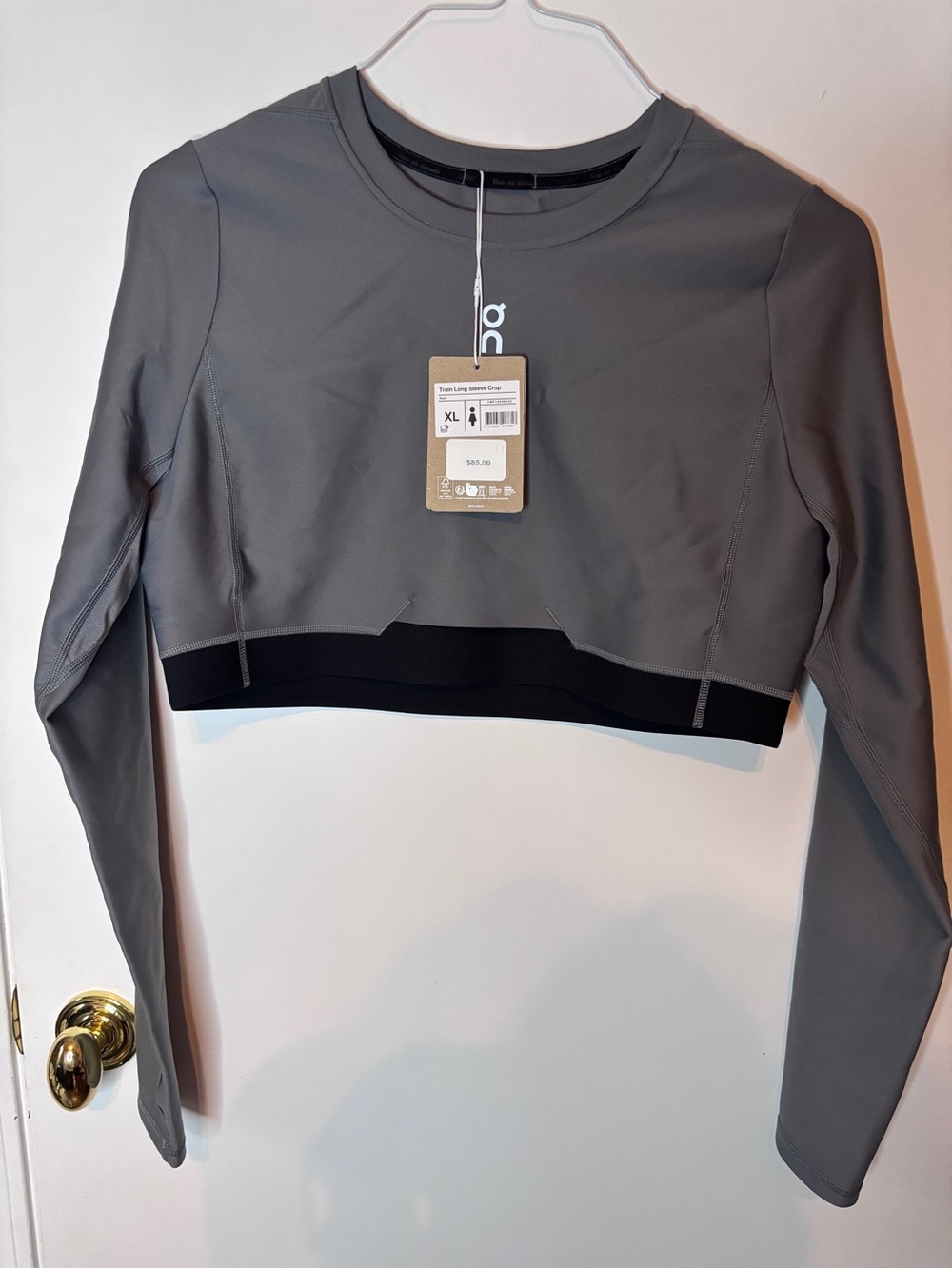 On Running Gray Cropped Long-Sleeve Performance Top